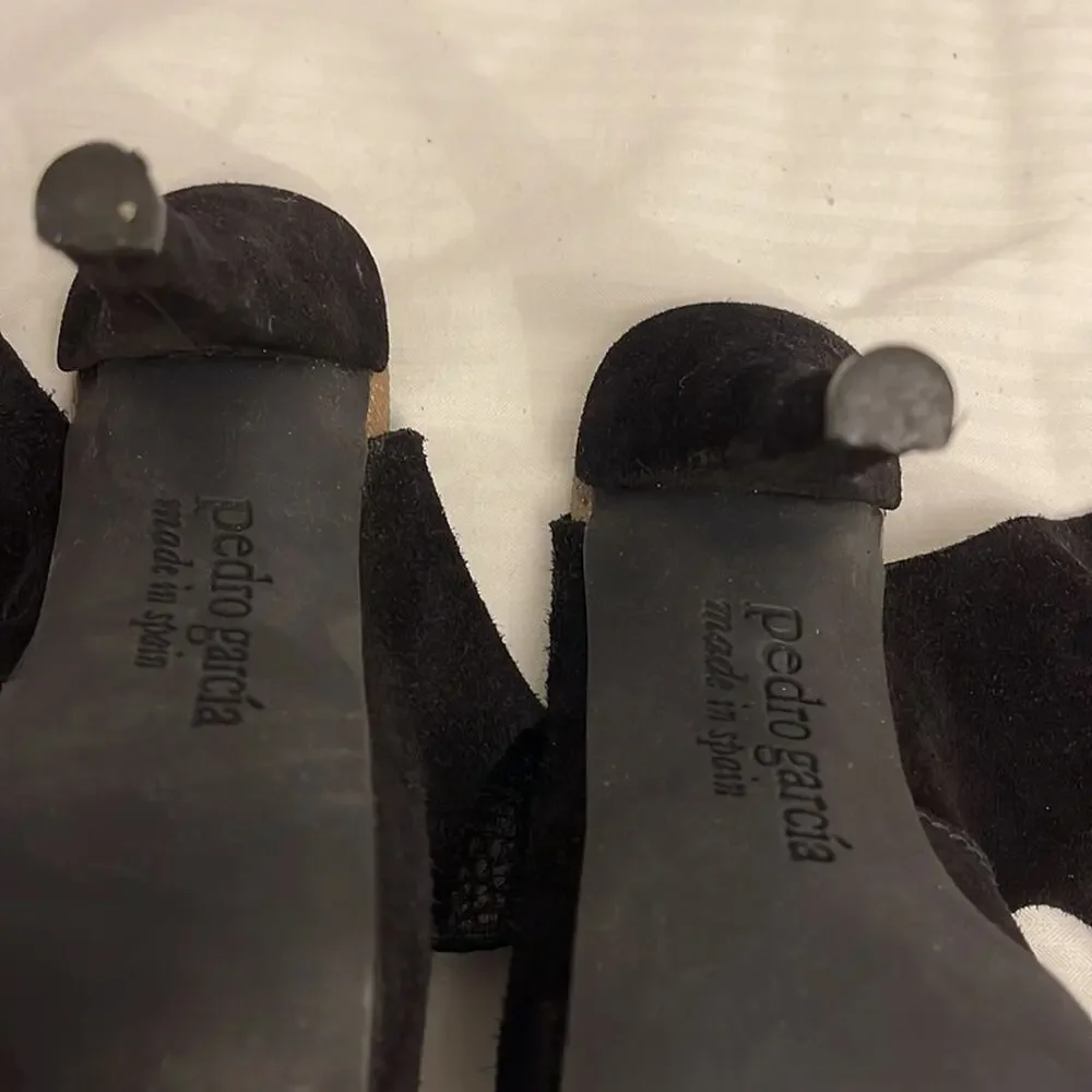 Pedro Garcia Black Suede mid-Heel Sandals Size 37.5 USA 7.5